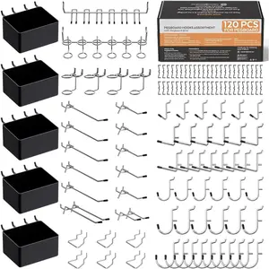 120 count Pegboard Accessories Organizer Kit, Peg Board Hooks  with Bins for Organizing Various Tools, Fit 1/8 or 1/4 inch Pegboard for  Storage, Garage Wall Attachments