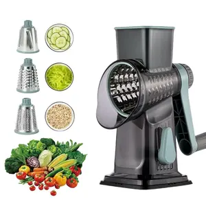Rotary Cheese Grater, 3-in-1 Manual Vegetable Slicer with Handle, Safer Kitchen  Shredder with Suction Base for Cheese, Nuts, Potatoes & Salads – Easy to Clean