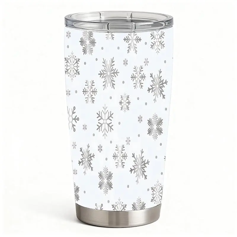 20oz Silver Snowflake Pattern Stainless Steel Vacuum Flask - Heat-Resistant Double Wall Insulated Travel Tumbler with Lid for Coffee, Commuting, Active Lifestyle