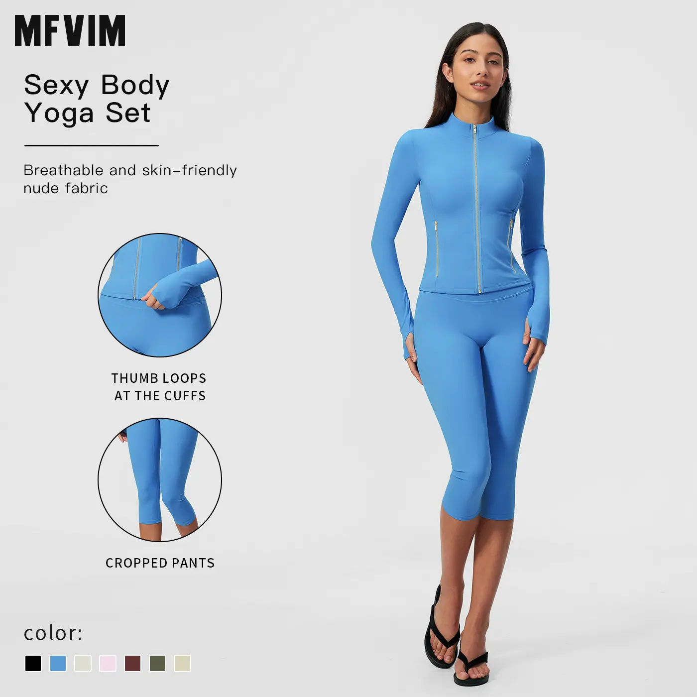 MFVIM women’s stand collar full-zip fitness jacket two-piece set, non-slip thumbholes, high-waisted tummy control seven-eighths yoga leggings, second-skin high-stretch yoga outfit