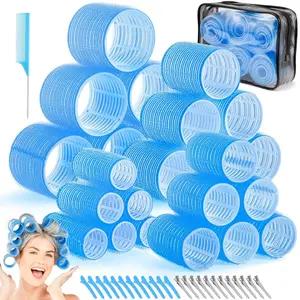 4 Sizes Hair Rollers for Women, 50 Pcs Set Hair Curlers with Clips Comb Curlers for Long Short Curly Hair and Bangs (25, 36, 48, 60mm), Blue