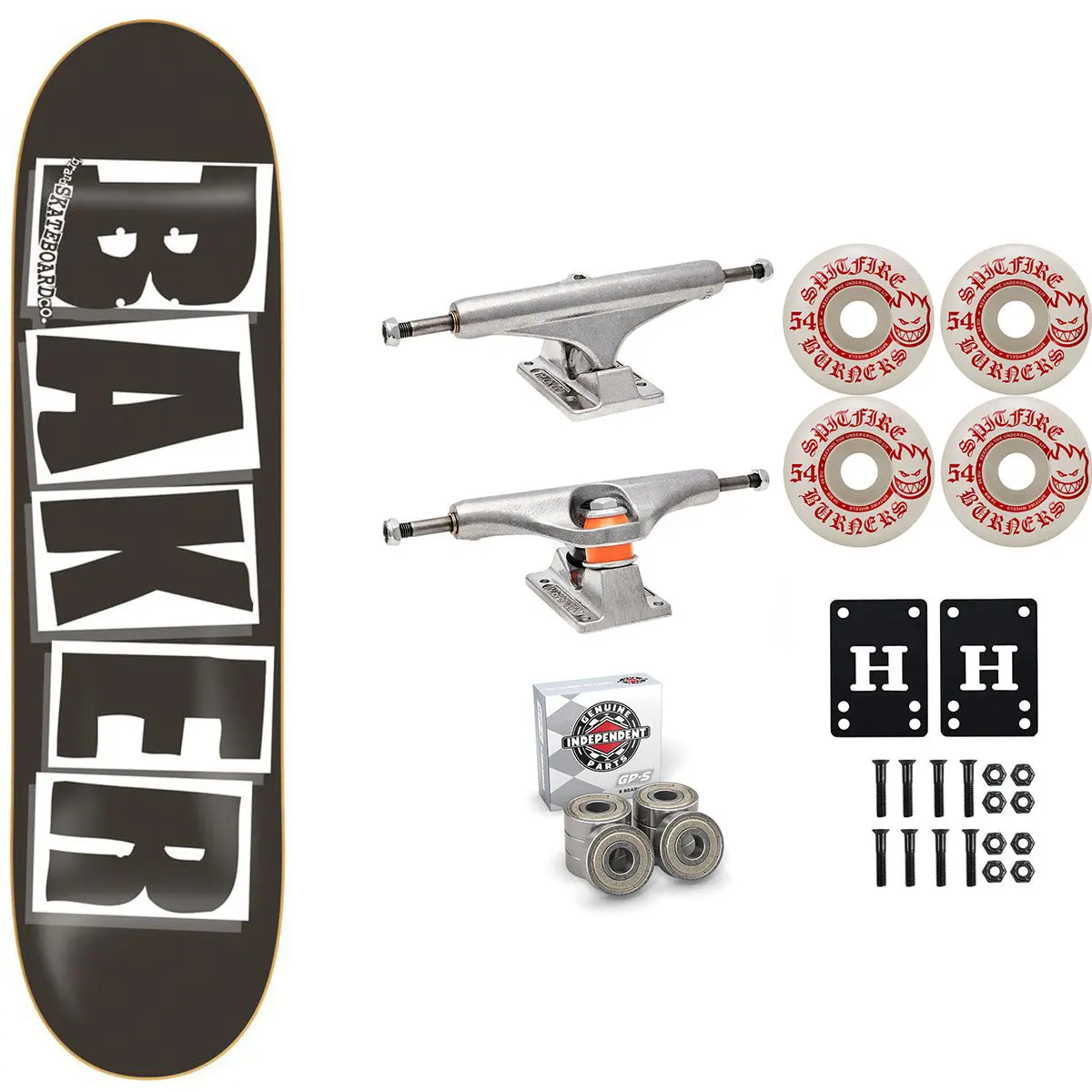 Baker Skateboard Black/White OG Shape 8.125" Independent Spitfire Premium Kit