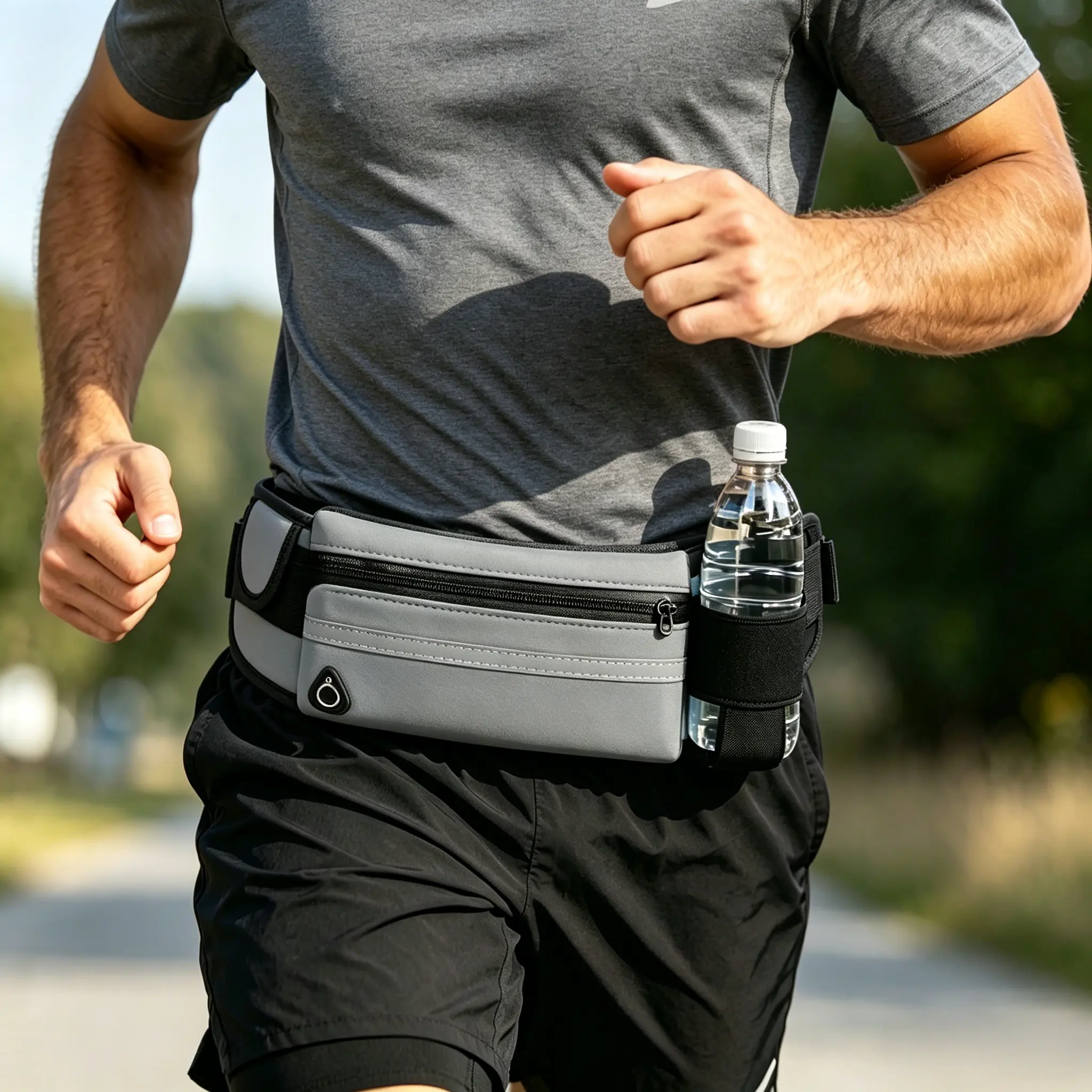 Outdoor Sports Running Belt, Water-Resistant Phone Waist Pack with Water Bottle Holder and Headphone Port, Multifunctional Adjustable Fitness Belt for Running, Cycling, Hiking, Walking and Outdoor Activities, Unisex Sports Waist Bag