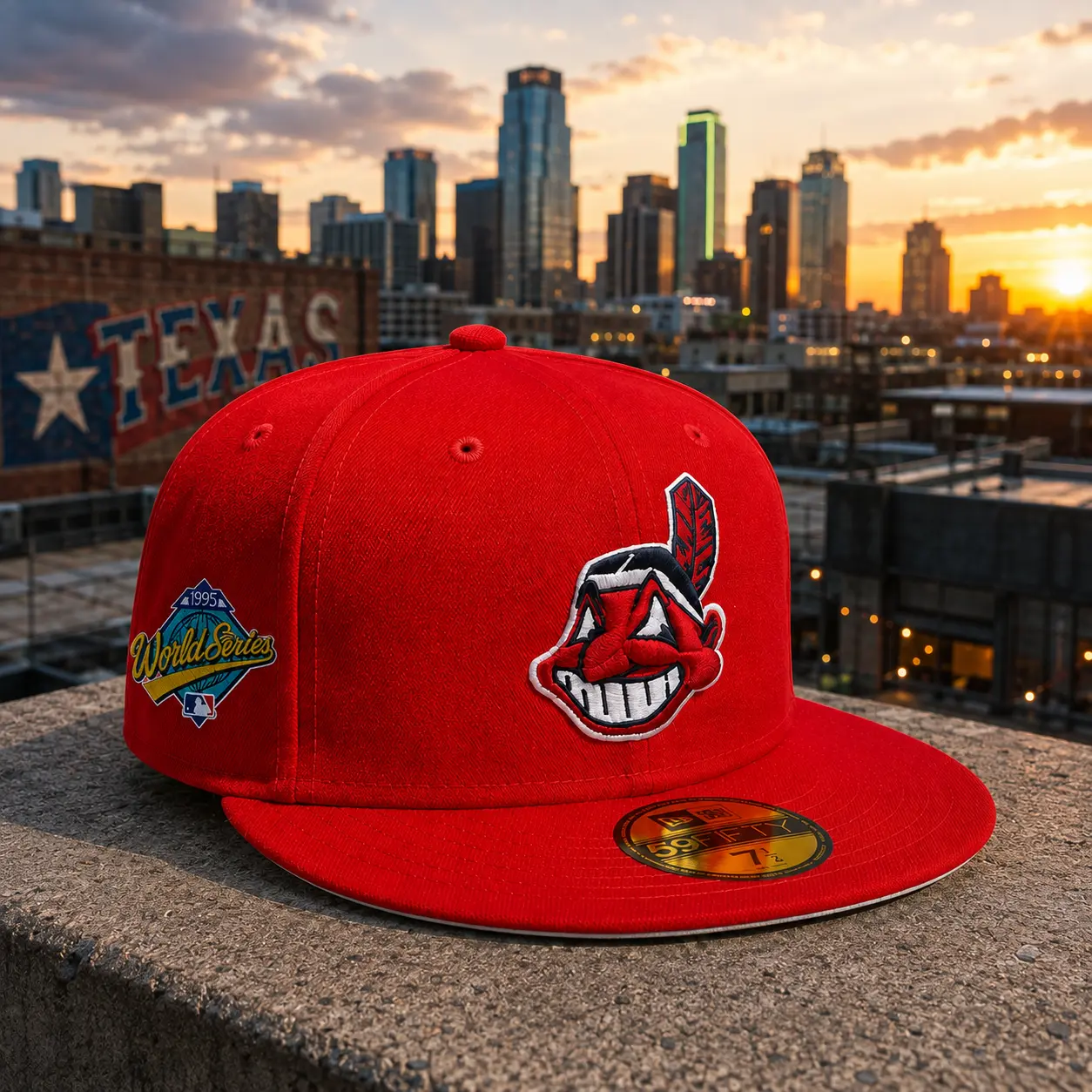 New Era Cleveland Red 59FIFTY Fitted Cap with 1995 World Series Side Patch