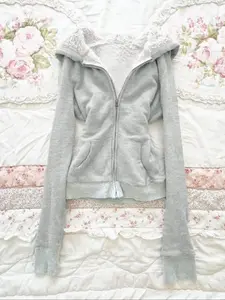 Retro women's fleece hooded slim fit cardigan autumn and winter hoodie jacket