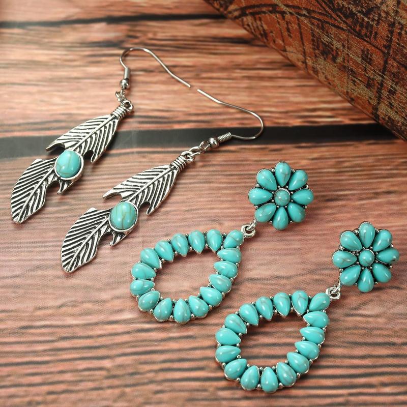 1Set Bohemian Western Style Synthetic Turquoise Necklaces, Earrings, Rings, Bracelets, Women'S Jewelry Sets, Daily Vacations, Outdoor Parties, Wearing Jewelry, Mother'S Holiday Gifts