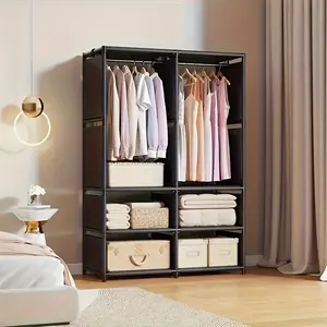 Portable Fabric Wardrobe Organizer, Sturdy Frame Standing Closet, Bedroom Clothes Storage, Space Saving for Rentals, Cozy Home Decor