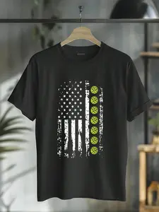 100% Cotton Pickleball American Flag Pickleball Player Gift T-Shirt