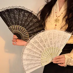 Elegant White Lace Fan with Intricate Floral Design - Double-Sided Plastic Wedding & Cosplay Decor, Ideal for Home & Party Decorations, Party Accessory | Lace Covered Fan | Detailed Lacework, Lace Fan Decor, Hand Fan