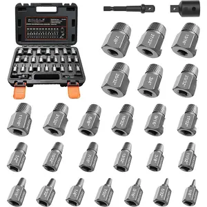 27 count Screw Extractor Set, 3/8-inch Drive Chrome Molybdenum Alloy Steel Bolt Remover, Multi-Spline Easy Out Bolt Extractor Set for Broken , Screws, Studs
