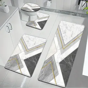 3pcs/4pcs Marble Series Black Gray White Marble Pattern Bathroom Mat Set Toilet Lid Cover U-Shaped Foot Mat