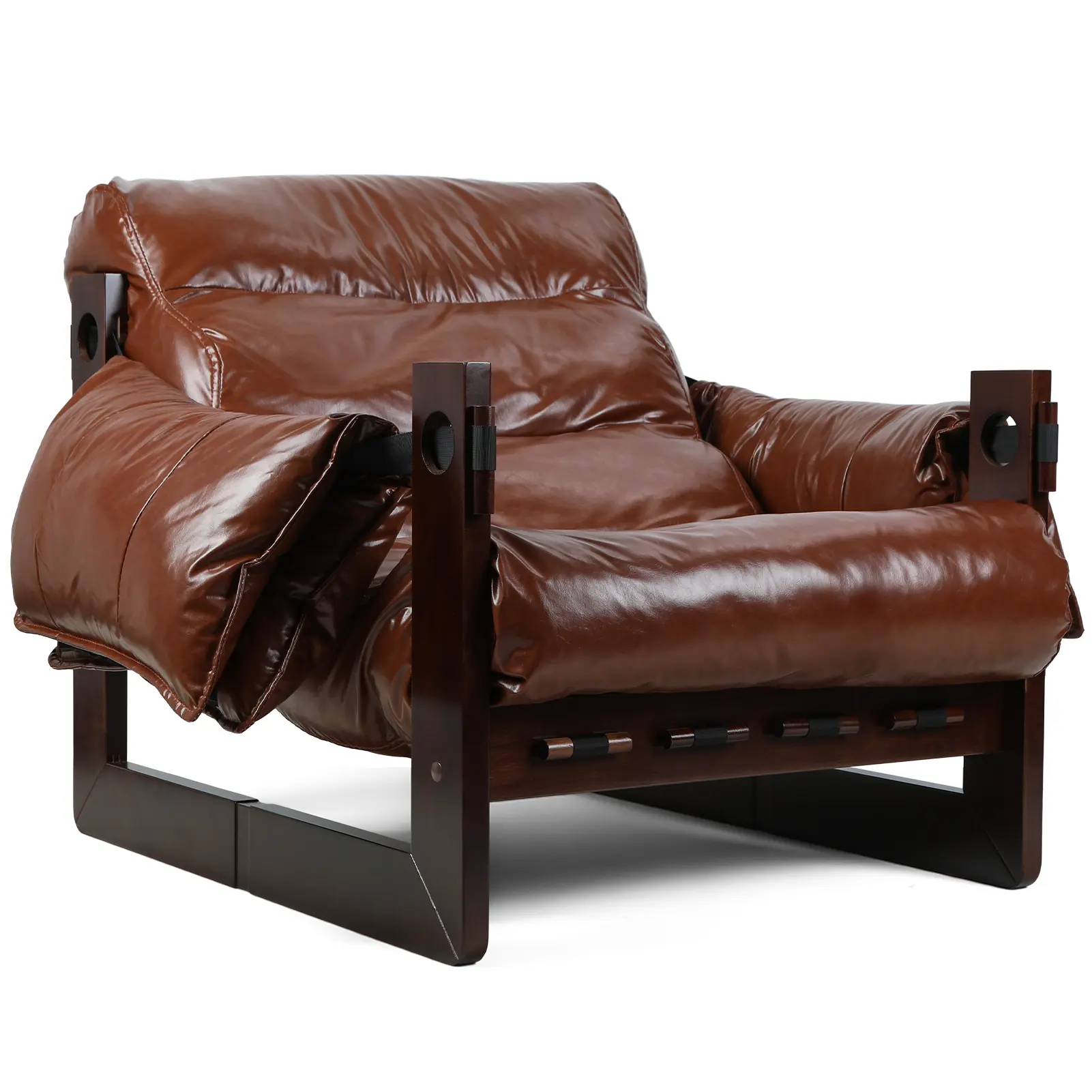 Faux Leather Accent Armchair, Mid-Century Modern Accent Chair, Thickened Cushion Single Sofa Chair, Lounge Chair for Bedroom Living Room, Brown