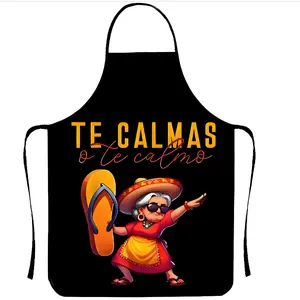 1 piece; suitable for cooking, baking, home cleaning, gardening - Household workwear, apron with fun cartoon character prints, casual cross design kitchen a, with humorous phrases, 100% polyester fiber woven