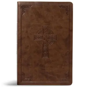 CSB Large Print Personal Size Reference Bible, Brown Celtic Cross LeatherTouch, Red Letter, Presentation Page, Cross-References, Full-Color Maps, Easy-to-Read Bible Serif Type