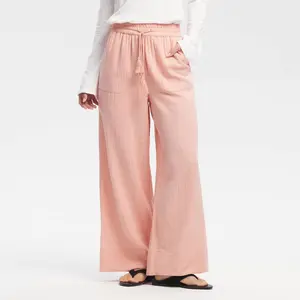 Women's High-Rise Tassel Drawstring Waist Wide Leg Pants - Universal Thread Pink M