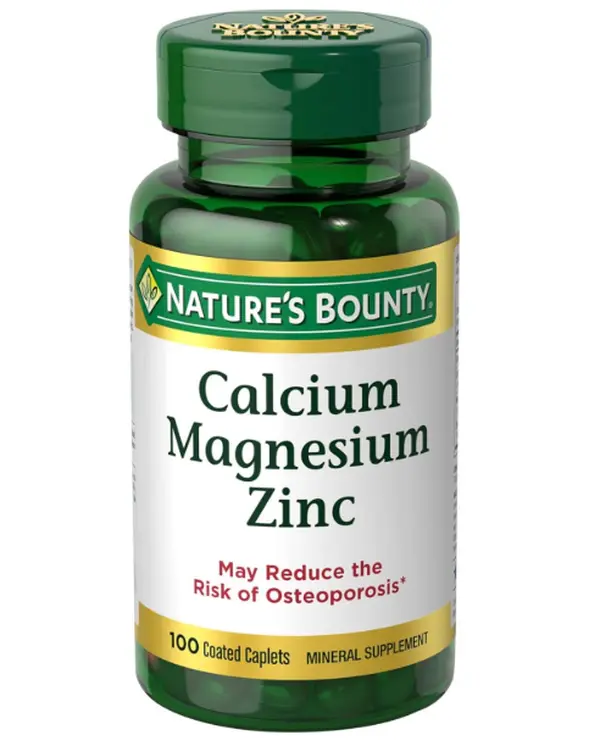 Nature's Bounty Calcium Magnesium & Zinc Caplets, 100 Count | Immune & Bone Health, Daily Supplement, 1000mg Calcium, 400mg Magnesium, 600 IU Vitamin D, Gluten Free