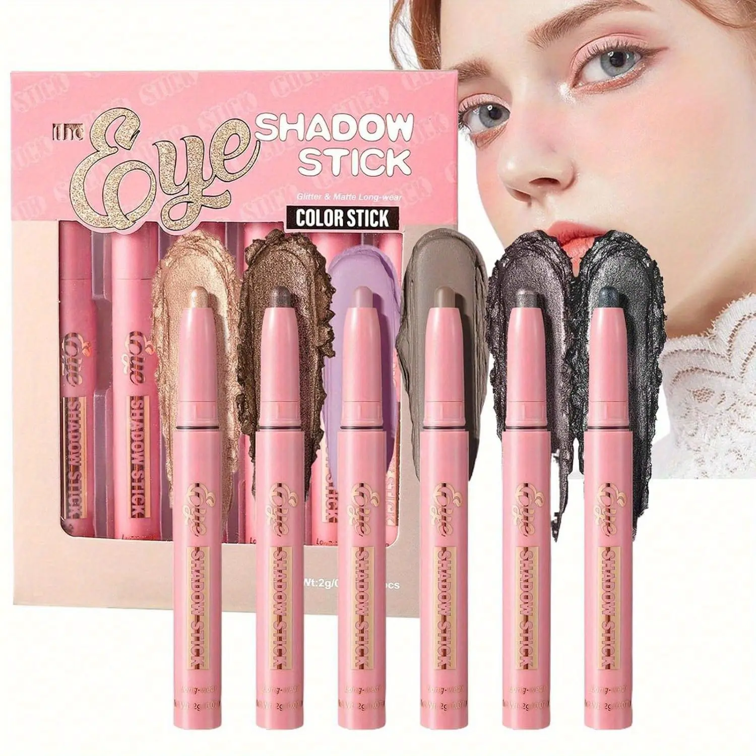 6Pcs Eyeshadow Stick Set, Smooth Eyeshadow Stick Set Long Lasting Makeup Waterproof Matte Highlighter Glossy EyeShadow Pencil Suitable For Beginners SummerVibes Cosmetic