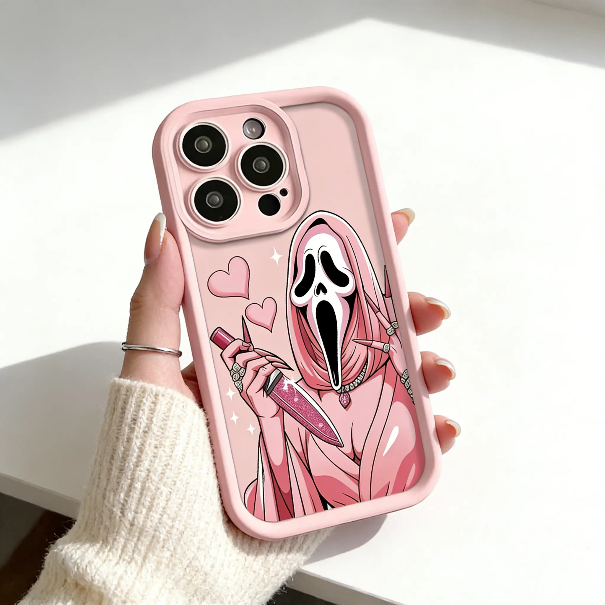 Cute Horror Ghost Protective Smartphone Case & Screen Protector - Soft TPU Bumper, Shockproof, Drop-Protection, Rugged Durable Back Cover for iPhone 17 Pro Max,16,15 Plus,14,13,12,11,XR,XS & Galaxy S26 Ultra,S25,S24 FE,S23,S22,S21 Handheld Devices JL09