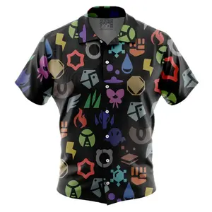 PKM Symbols Button Up Hawaiian Shirt | Cool Summer Ape Anime Vibes for Men & Fans for adults and children