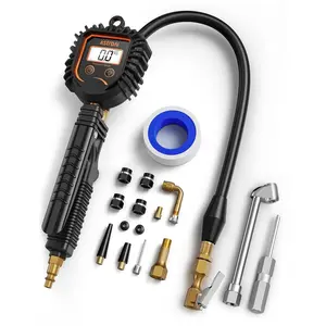 AstroAI Digital Tire Pressure Gauge with Inflator, 250 PSI Air Chuck and Compressor Accessories Heavy Duty Tire Inflator Gauge Compatible with Bicycle/Truck/SUV/Motorcyle/RV (White)