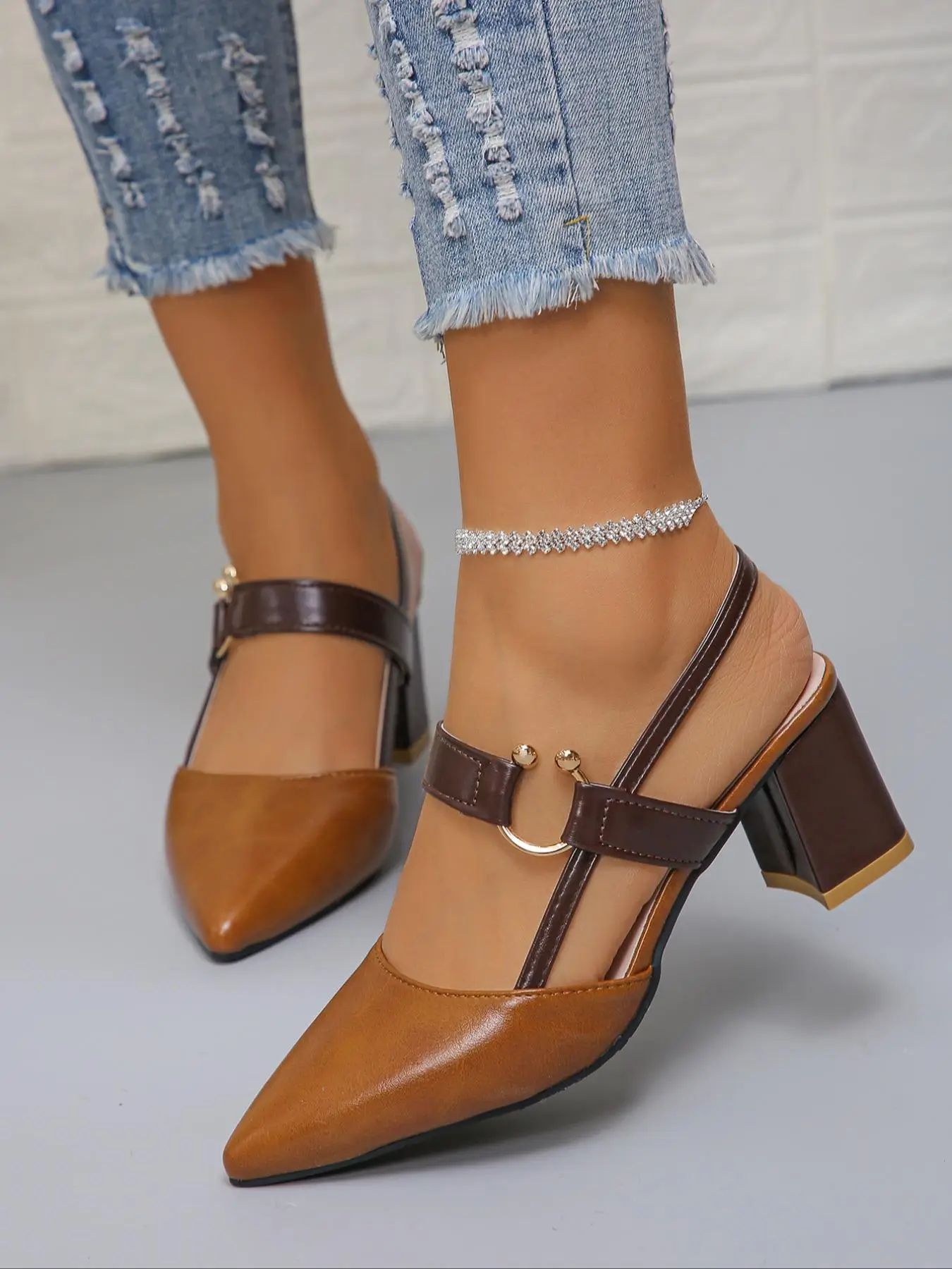 Fashionable Solid Color Slingback Heels, 1 Pair Elegant Pointed Toe Heels for Daily Wear, Casual Versatile Women's Shoes