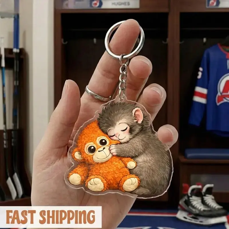 Acrylic Punch Baby Monkey Keychain, Collectible Accessory, Animal Lover Gift
