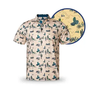 Vintage Desert Cactus Polo Shirt for Men, Retro Southwest Golf Polo, Desert Classic Casual Summer Polo Tee