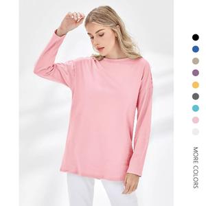 Danedvi Lady's Minimalist Oversized Long-Sleeve Basic Blouse - Spandex Comfy Lightweight Fabric, Crew Neck Loose Tunic Top for Casual Wear, Pair with Slacks, Shirts, Comfortable, Piece