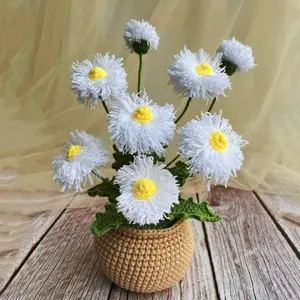 Custom Daisy Bouquet, Crochet Daisy in Pot, Red Flower, White Flower, Purple Flower, Gift For women, desk decoration, handmade flower, Crocheted Flower Bouquet
