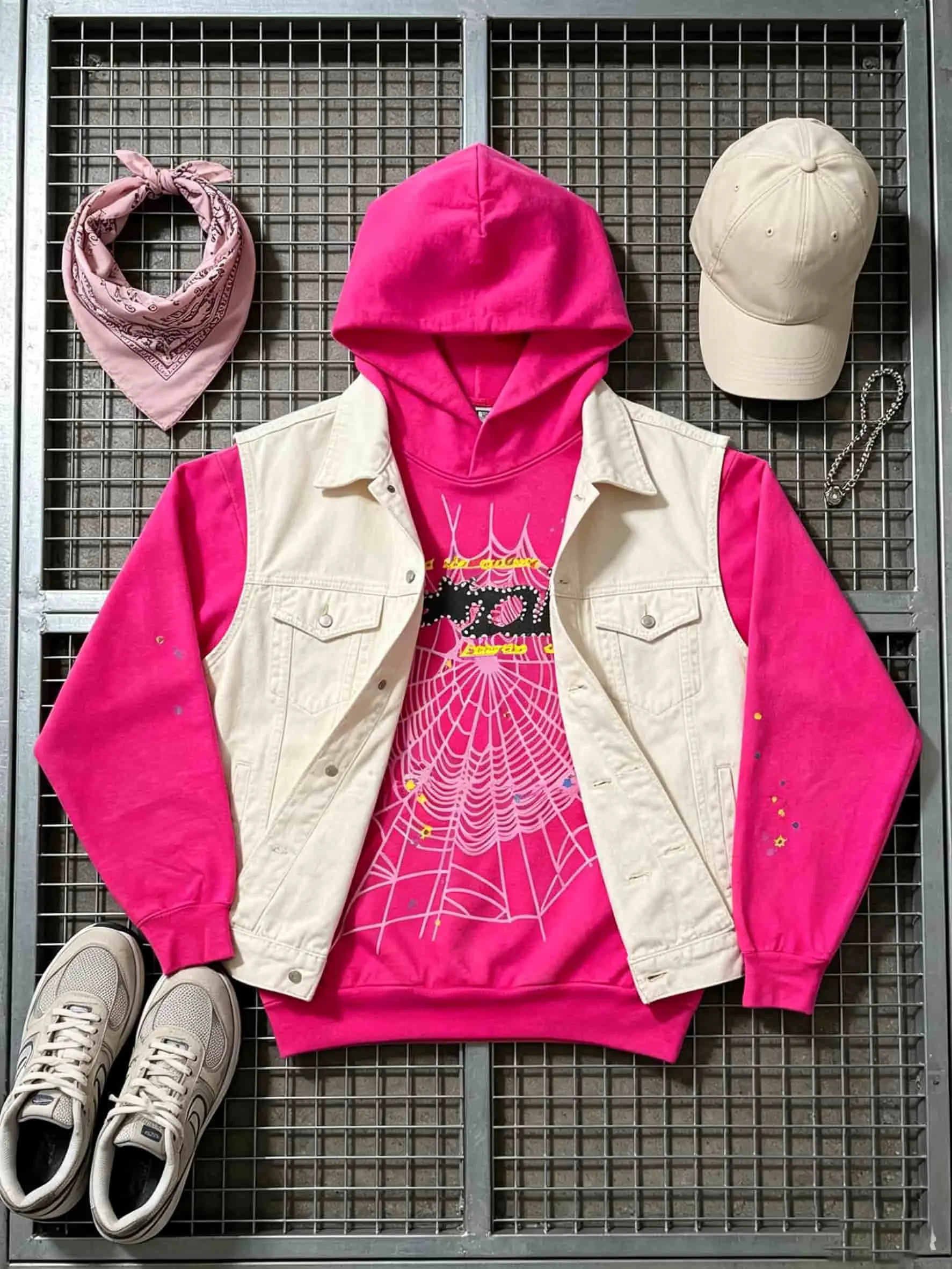 Men's Aesthetic Oversized Casual Hoodie - Long-Sleeve Pullover Top with Hip Hop Spider Web Pattern, Graphic Alphabet Print, Harajuku Vintage Streetwear Knitwear Design