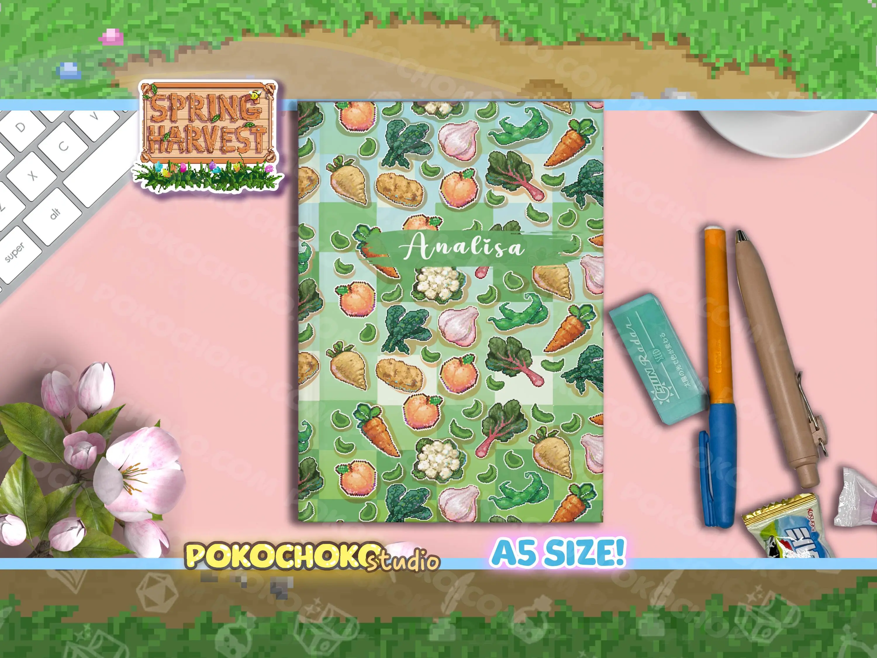 Cozy Gamer Pixel Art Vegetable Themed Journal