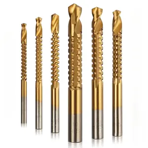 6 Pack Titanium Coated HSS Twist Drill Bits, 3-10mm Serrated Side Cutting Drill Bit Woodworking Tools for Plastic Metal Wood Hole