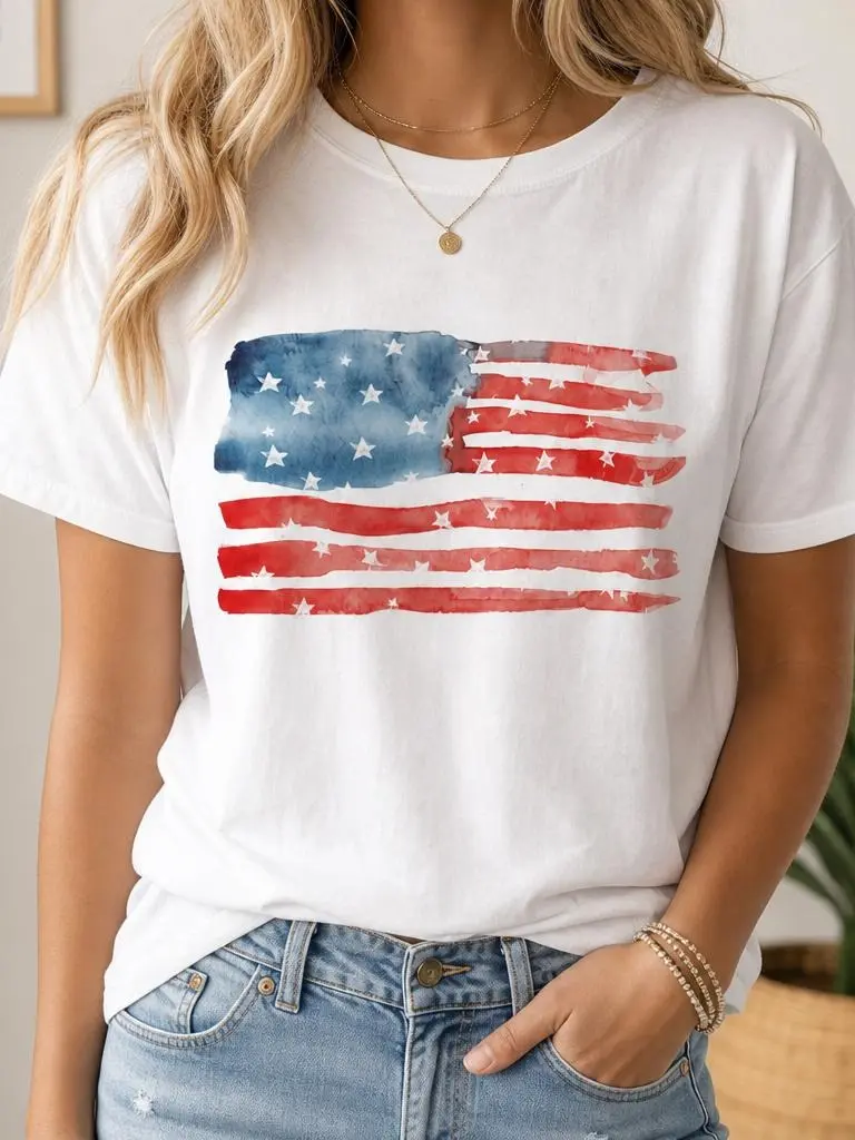 Watercolor Flag T-Shirt America Flag Shirt  Patriotic Graphic Tee