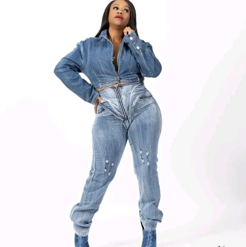 Women's Denim Set - Top and Bottom Combo - Womenswear