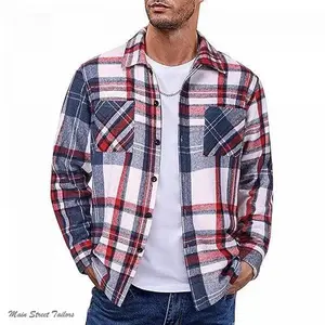 Men's Flannel Shirt Casual Button Plaid Shirt Jacket Long Sleeve Fleece Coat with Pockets