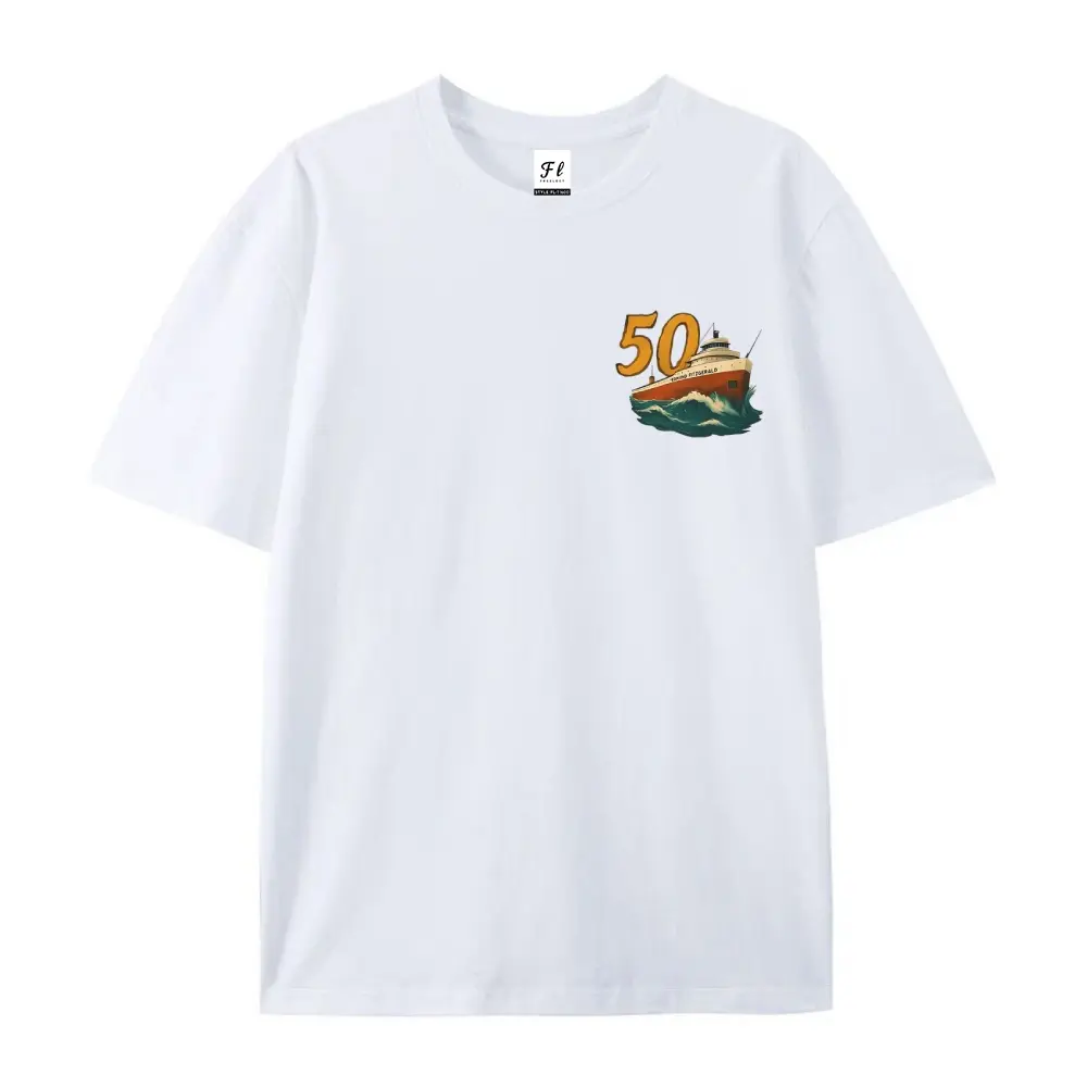 50th Anniversary Edmunds Fitzgerald Oversized Casual Men's Letter Pattern Printed T-Shirt cape let bee polo bundle eugene emo clothes unknown jones new york outfit affliction hoodie deku  outfits good graphic tees