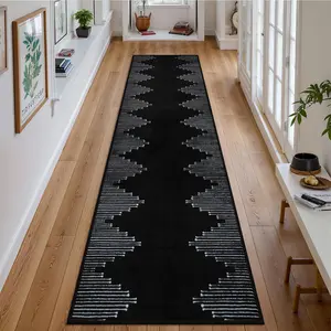 Hallway Runner Rug 2x8 Black Kitchen Runner Rugs Non Slip Washable Low Pile Soft Modern Geometric Rugs for Entryway Neutral Rugs Non Shedding Western Bohemian Rug for Laundry Bedroom