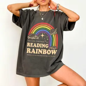 Comfort Colors Reading Rainbow Shirt, Retro Librarian Shirt, Teacher Appreciation, Retro Rainbow School Shirt, Book Lover Gift, Bookworm TXZYP