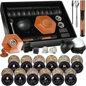 23Pcs Whiskey Smoker Kit with Torch-12 Wood Chips, Ice Ball Mold, Cocktail Smoker Infuser Kit, Old Fashioned Drink Smoker Kit, Birthday Bourbon Whiskey Gifts for Men,Husband,Dad,Him(No Butane) Bakeware