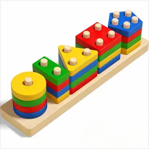 9-Piece Wooden Toy Set, Colorful Shape Sorting Toys, Shape Sorter, Montessori Educational Toys for Children, Early Learning Toddler Gifts