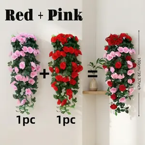 100cm Super Long Artificial Rose Wreath Red & Pink Combo Perfect for Doorways Porches Weddings Parties Easy to Hang No Maintenance Instant Glam outdoor faux plant