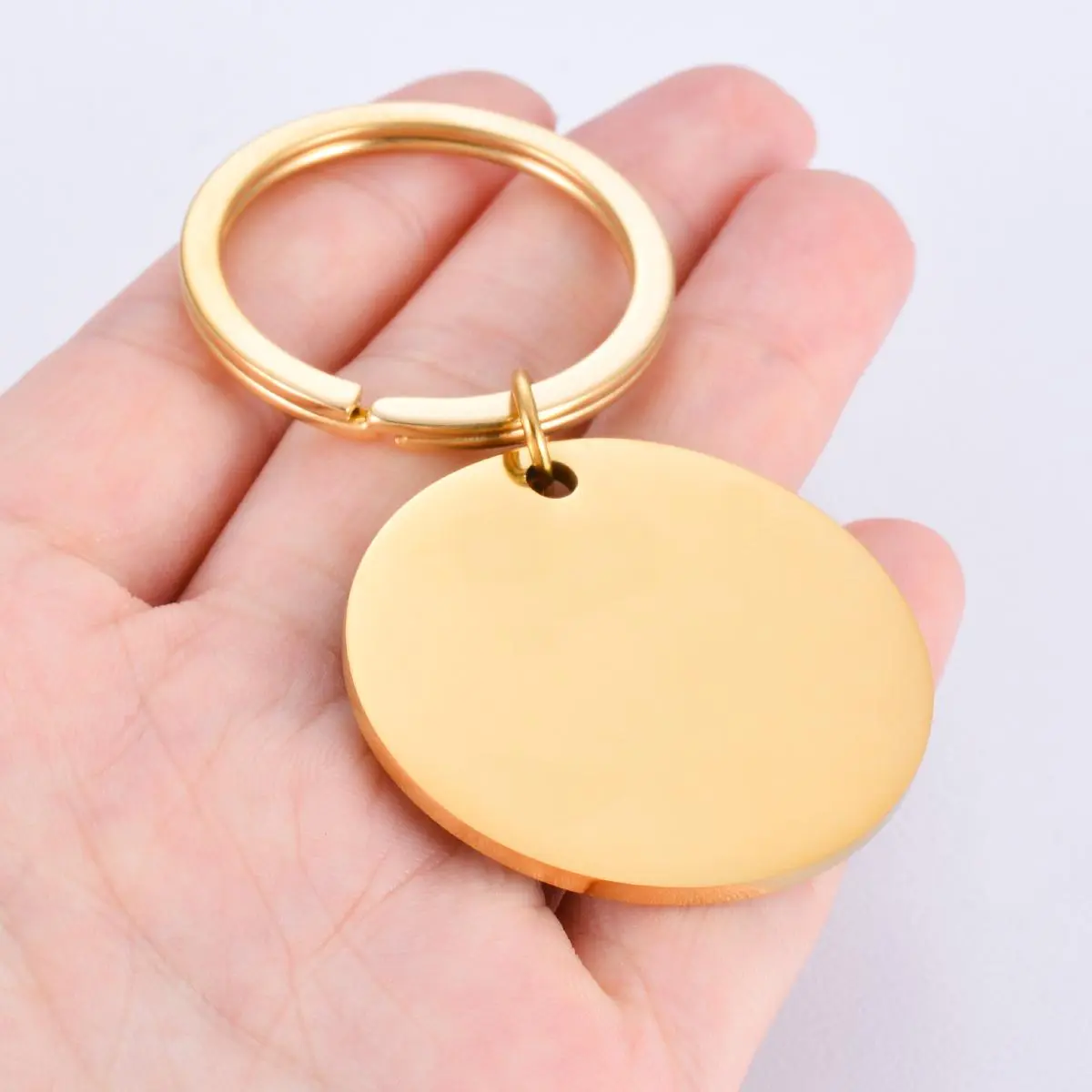 3Pcs  25mm/30mm/35mm Round Tag Blank Stainless Steel Polished Pendant Keychains for Making Logo Jewelry