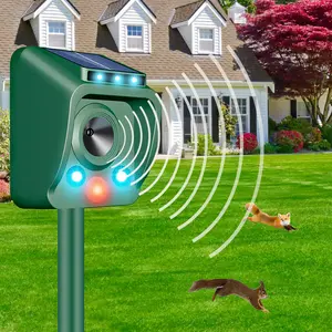 Solar Ultrasonic Animal Repellent, Outdoor Deer Cat Dog Deterrent with Motion Sensor. Waterproof Electronic Pest Control Device for Garden, Yard, Farm.
