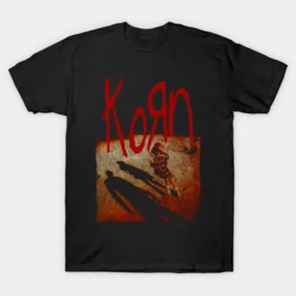 Korn Self Titled 1994 Album Graphic Tee | Vintage Red Logo Nu Metal Band Merch Oversized Black T-Shirt