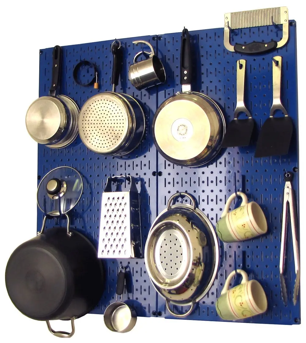 Kitchen Pegboard Organizer Kit Pots & Pans Rack - Blue Pegboard with Hooks