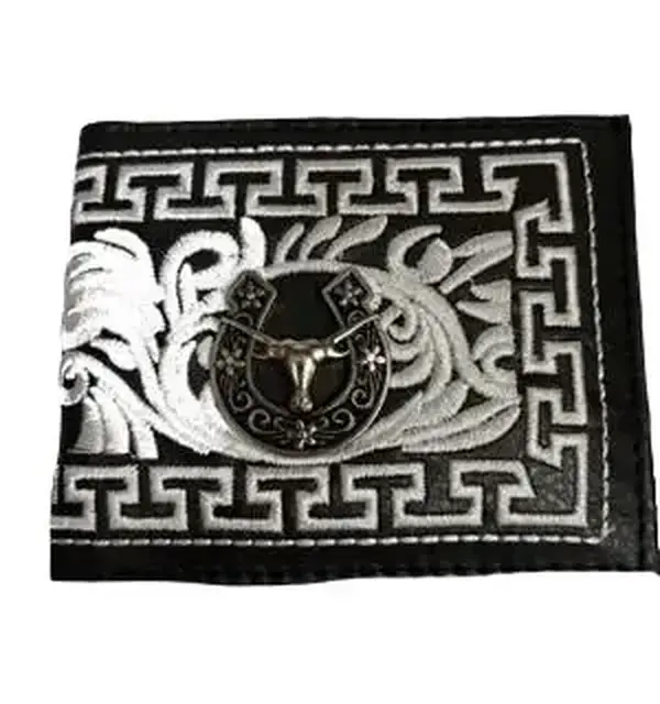 Rodeo Long Horn Bull Western Cowboy Style Wallet Machine Embroidered. Billetera bordada vaquera