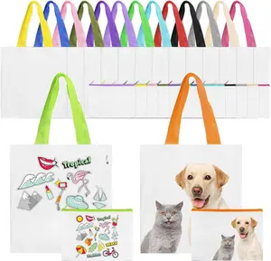 Joyclub 30 Pack Sublimation Tote Bags Bulk Customized Colors Polyester Cosmetic Makeup Bags Blanks Reusable Grocery Canvas Bags For DIY Shopping Subliamtion Decorating Painting