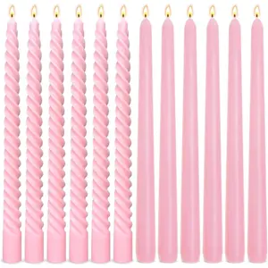 6 Pack Baby-pink Taper Candles and 6 Pack Spiral Candles Set – 10 Inch Elegant Dripless Candlesticks for Weddings Dinners Parties and Home Décor