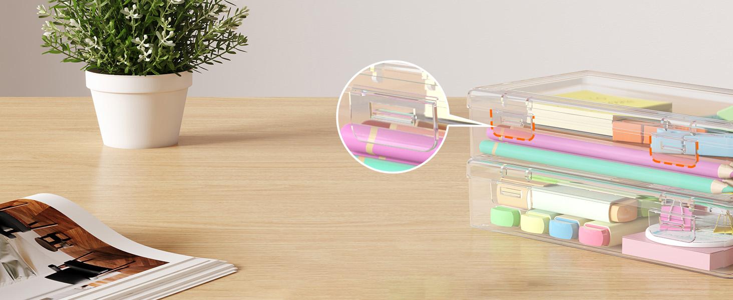Lifewit Plastic Pencil Box with Snap-tight Lid, Large Capacity Hard Pencil Case, Transparent & Stackable Design for Art Supplies, Classroom, Office