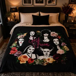 Funny Blankets Elviras Mistress Of The Dark Movie Blanket Goth Queen Lily Morticia Picnic Flannel Throw Blanket Warm Chair Sofa Bed Bedspread